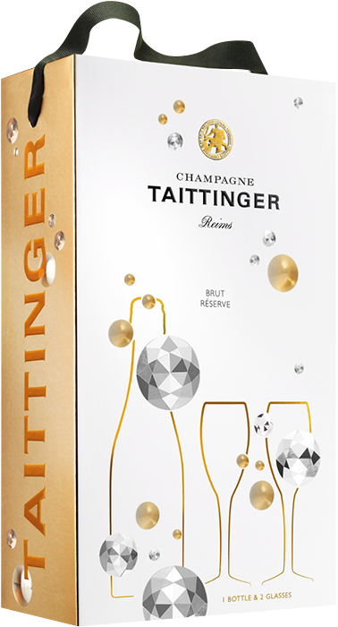 Champagne Taittinger Brut Diamant in Carton Gift Bag + 2 Champagne Glasses