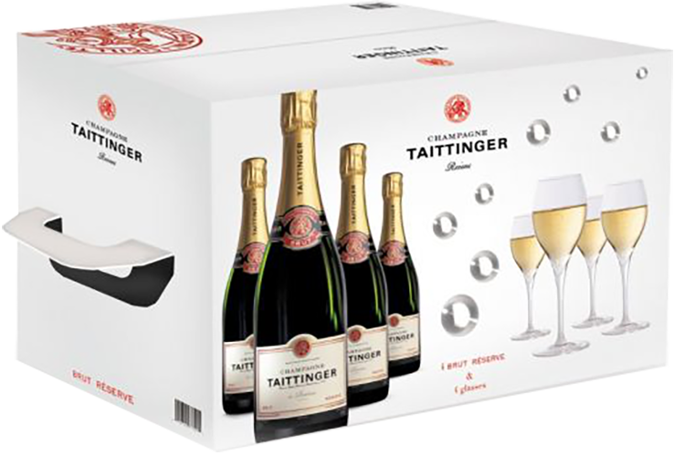 Champagne Taittinger Brut Diamant 4x4 Box with 4 Bottles + 4 Champagne Glasses